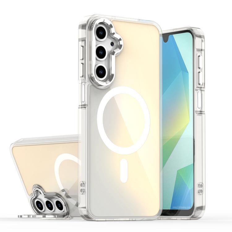 Samsung Galaxy A16 4G / 5G Plating Gradient Discolor MagSafe Phone Case with Holder (White)