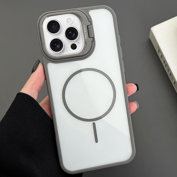 Apple iPhone 16 Pro MagSafe Magnetic Phone Case Cover with PC Lens Holder - Grey