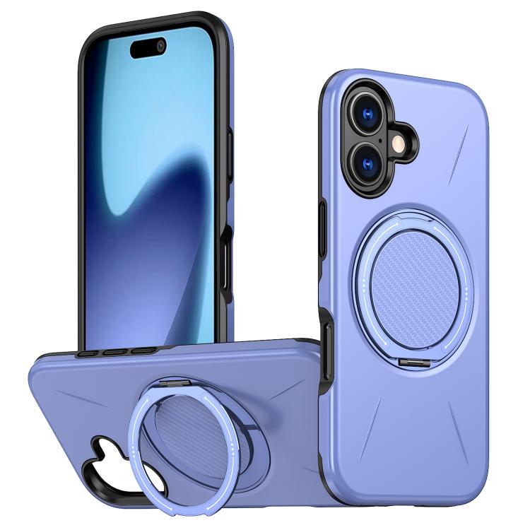 Apple iPhone 17 Metal Rotation Holder MagSafe TPU Hybrid PC Phone Case - Purple