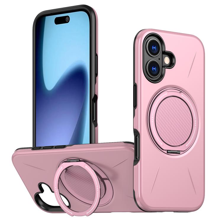 Apple iPhone 17 Metal Rotation Holder MagSafe TPU Hybrid PC Phone Case - Pink
