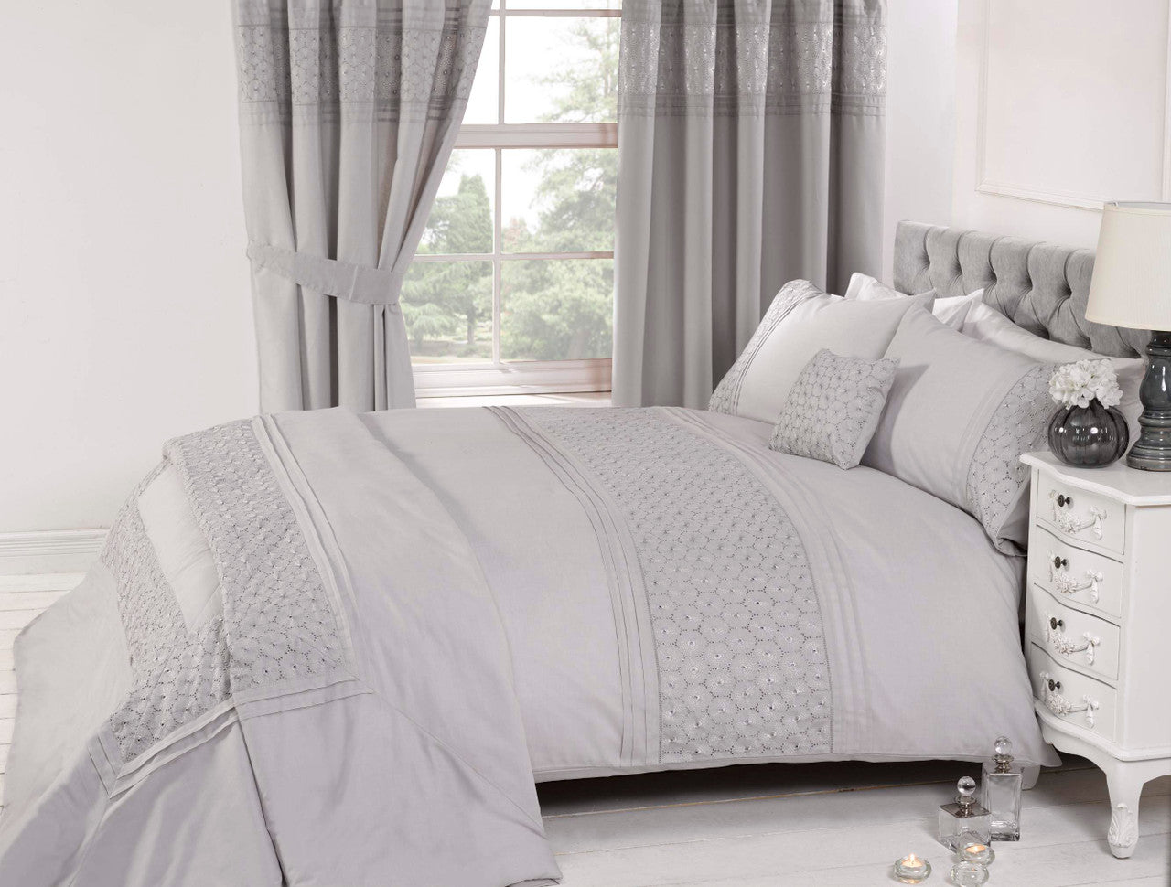 Everdean Polycotton Duvet Set With Pillowcase Double Silver