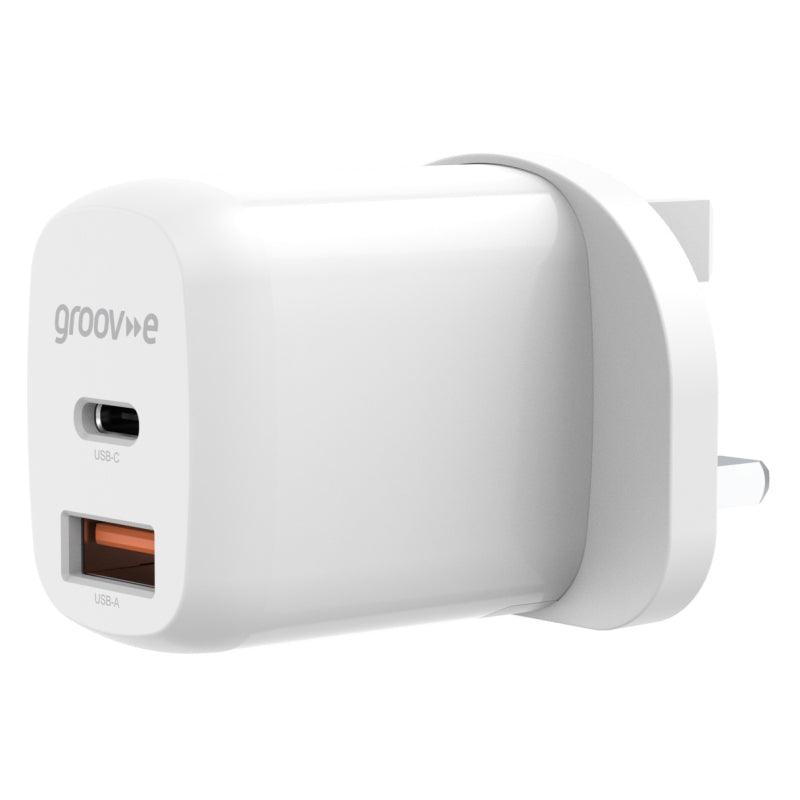 Groov-e USB-C & USB-A 20W Wall Charger with Power Delivery - White