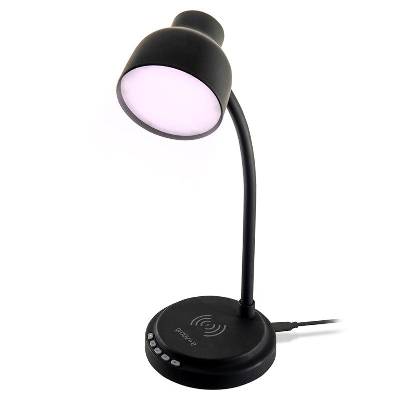 groov-e Astra LED Lamp - Touch Control Desk Light with Built-in Wireless Charger, & Bluetooth Speaker - 9 LED Colour Modes for Mood Lighting - Type-C USB Powered - Black