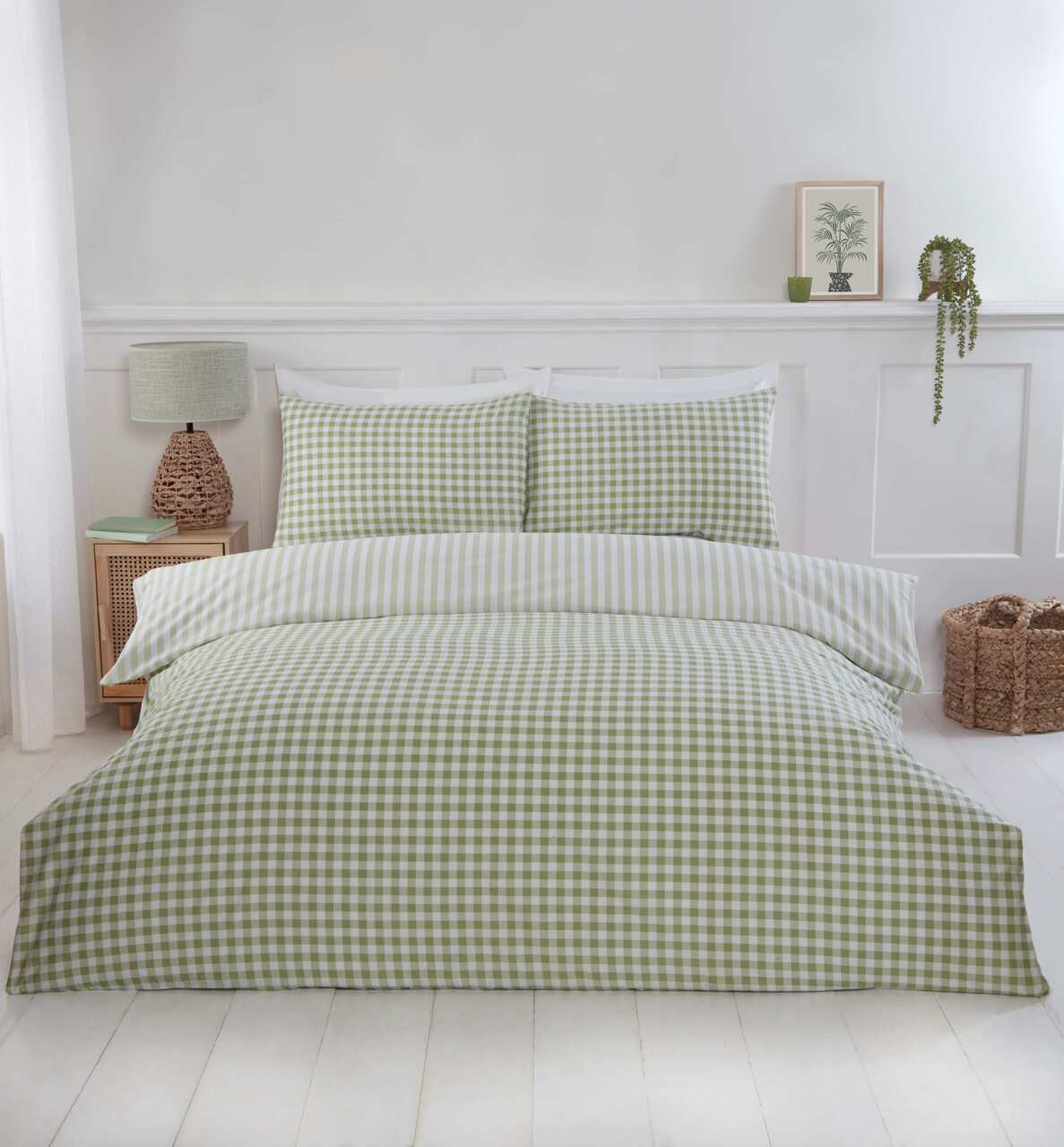 Gingham Check Duvet Set Single Green