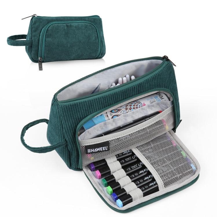 Corduroy Triangular Pen Case Cover Makeup Pouch Travel Cosmetic Organizer Bag (Emerald)