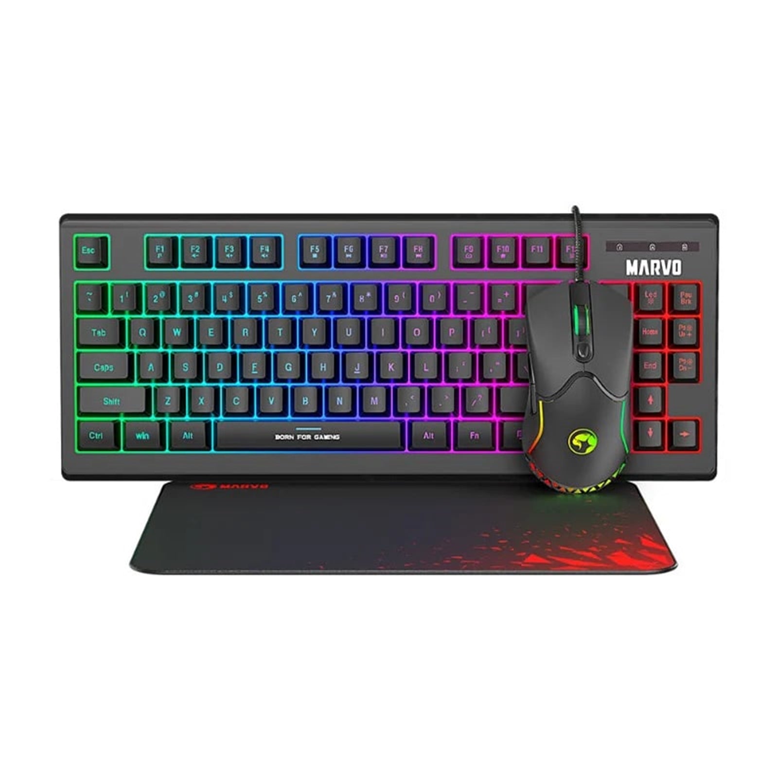 Marvo Scorpion Loot 30 3 in 1 RGB Wired Gaming UK Layout TKL Keyboard, Mouse and Mat Bundle (Black)