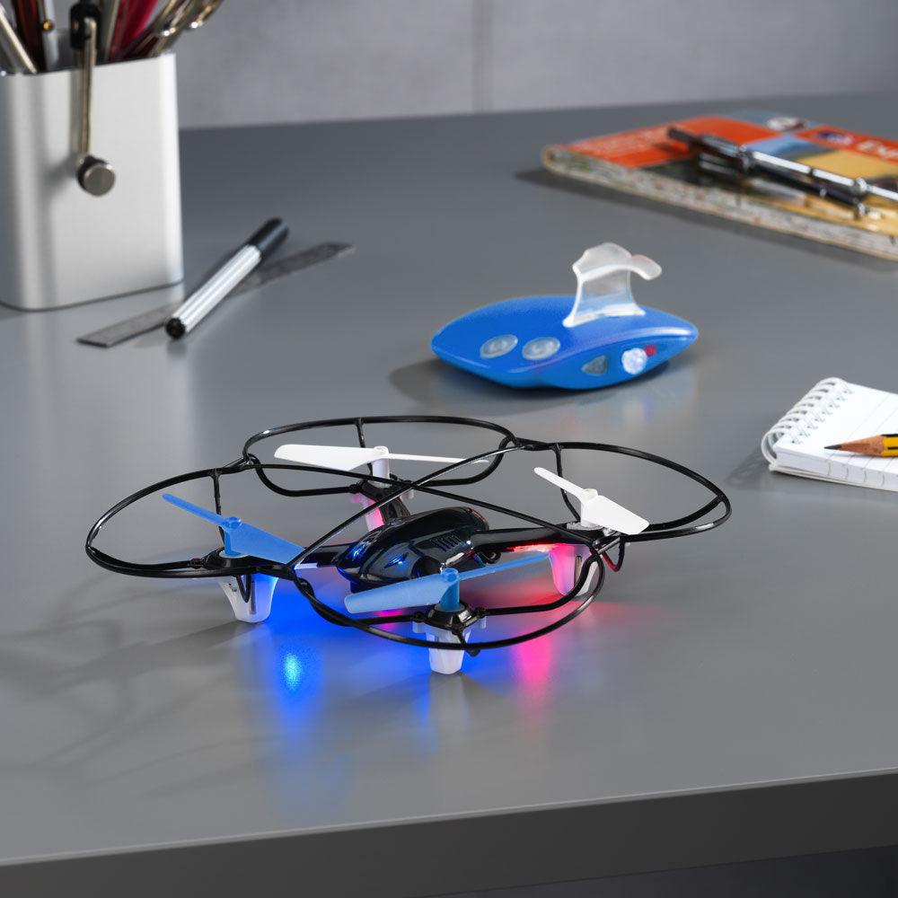 Motion Controlled Flying Quadoptor Drone in Blue