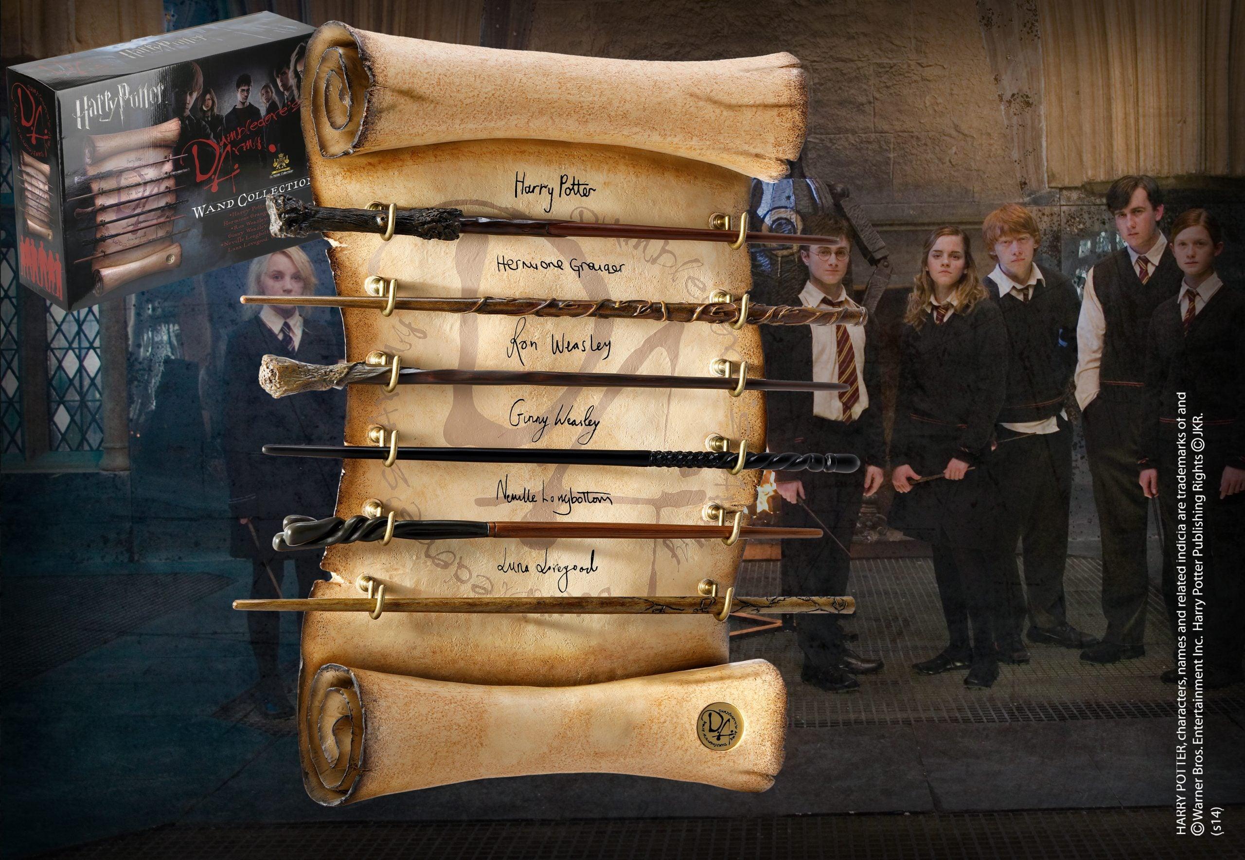 The Noble Collection Harry Potter Dumbledore's Army Wand Collection - Set of 6 Prop Replica Wands on 17in (44cm) Resin Scroll Display - Officially Licensed Film Set Movie Props Gifts