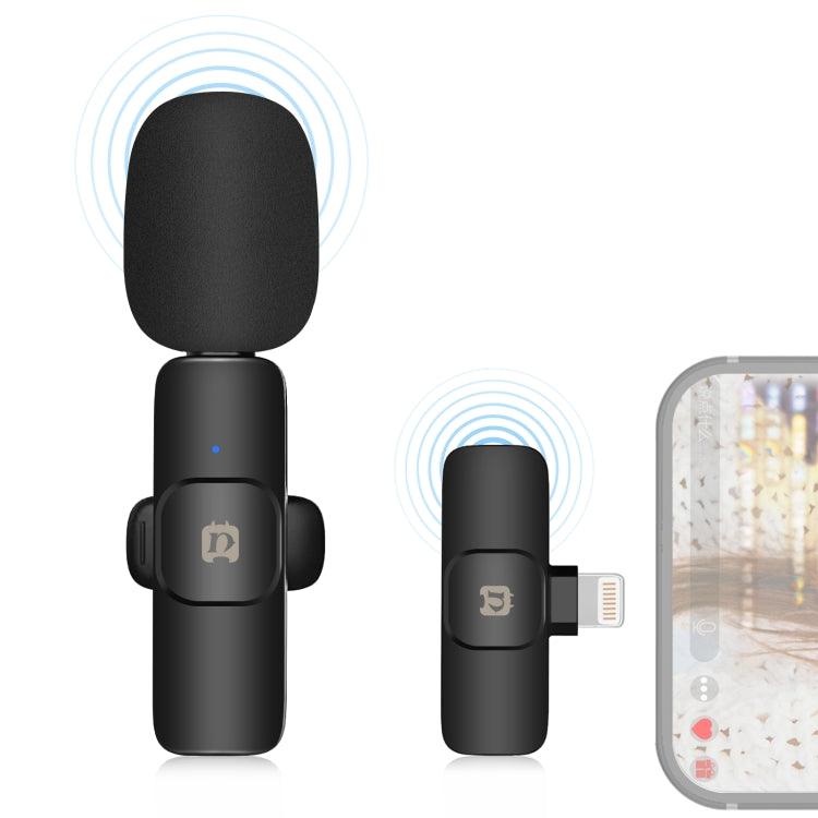 Wireless Lavalier Noise Reduction Reverb Microphone for 8-Pin Device, Support Phone Charging (Black)