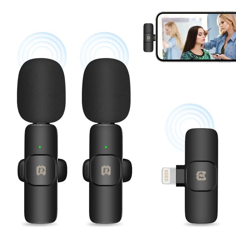 Wireless Lavalier Noise Reduction Reverb Microphones Apple iPhone / iPad, 8-Pin Receiver and Dual Microphones (Black)