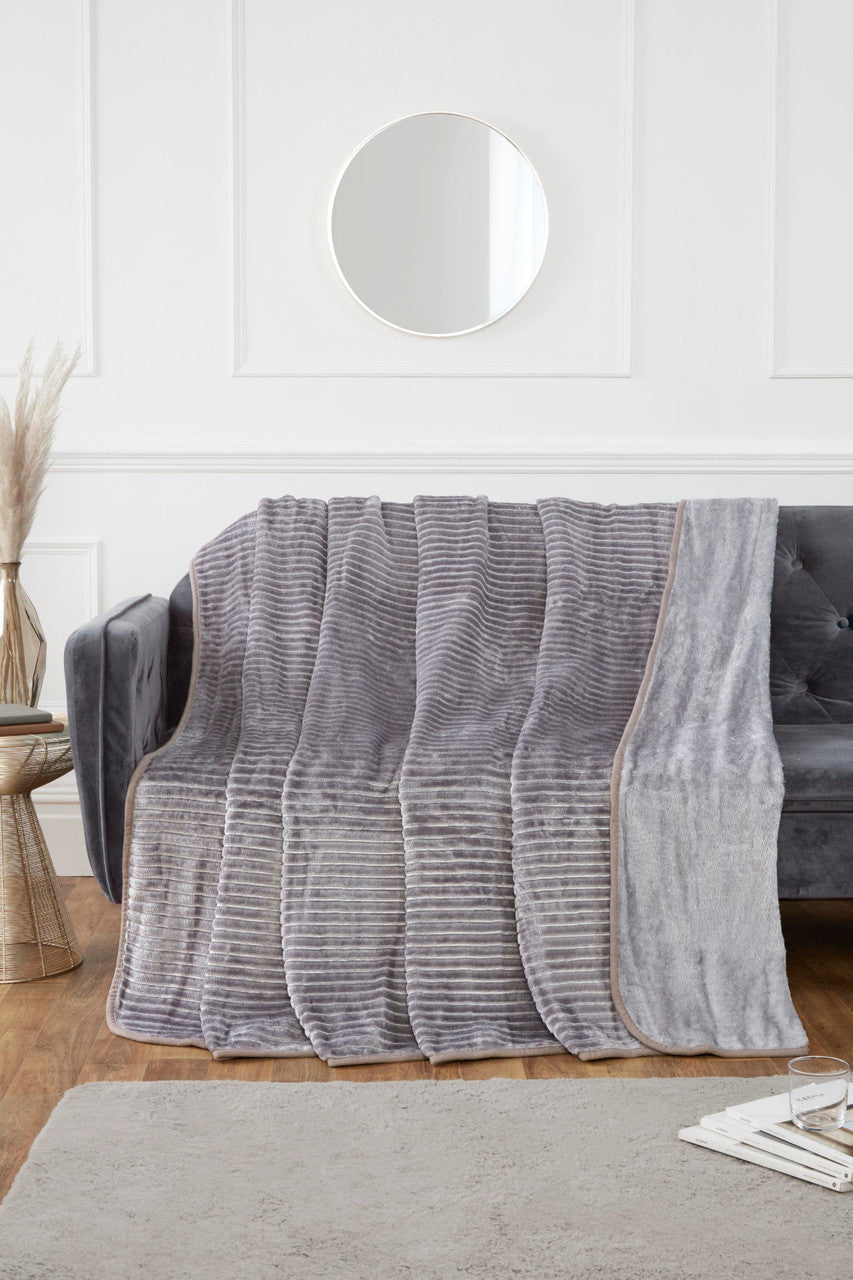 Ribbed Mink Blanket Throw, 200x240 cm - Silver