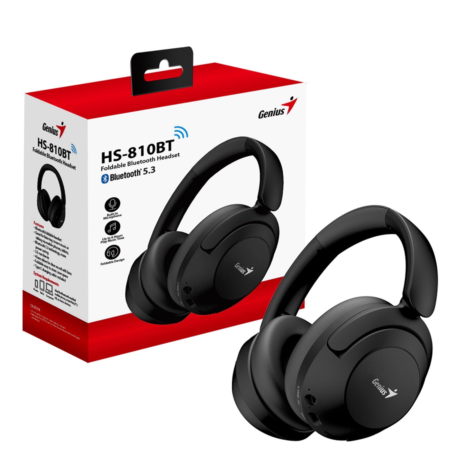 Genius Foldable Bluetooth 5.3 Headphone with USB-C Charging
