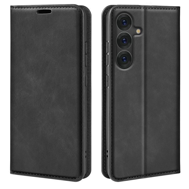 Samsung Galaxy S25+ 5G Retro-skin Magnetic Suction Leather Phone Case Cover (Black)