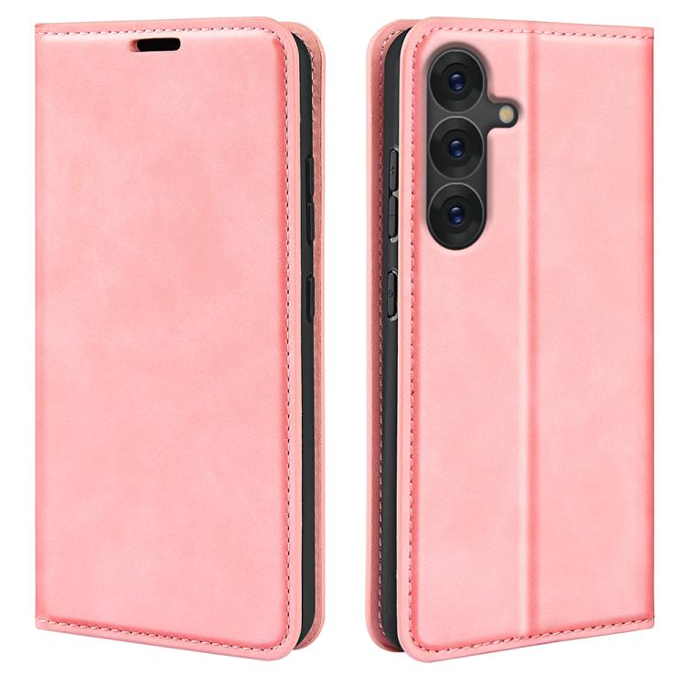 Samsung Galaxy S25+ 5G Retro-skin Magnetic Suction Leather Phone Case Cover (Pink)