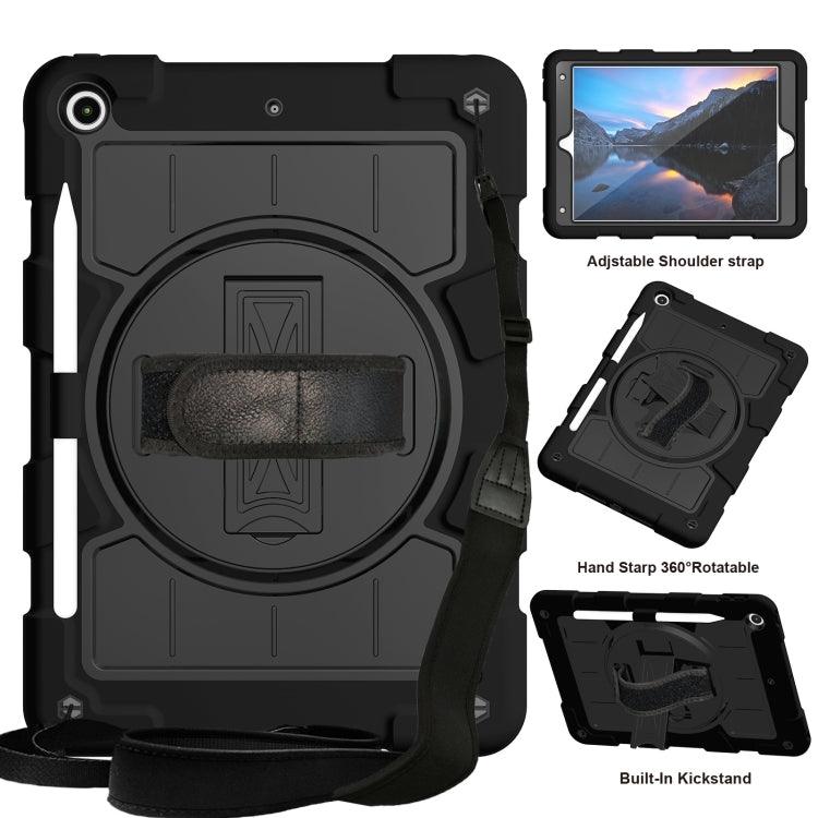 Apple iPad 10.2 2021 / 2020 / 2019 Silicone Hybrid PC Shockproof Tablet Case Cover with Shoulder Strap (Black)