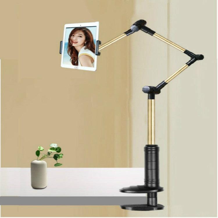 360 Degree Rotation Lazy Mount Folding Long Arm Phone Stand Holder for 4-14 Inch Tablet & Phone (Black Gold)