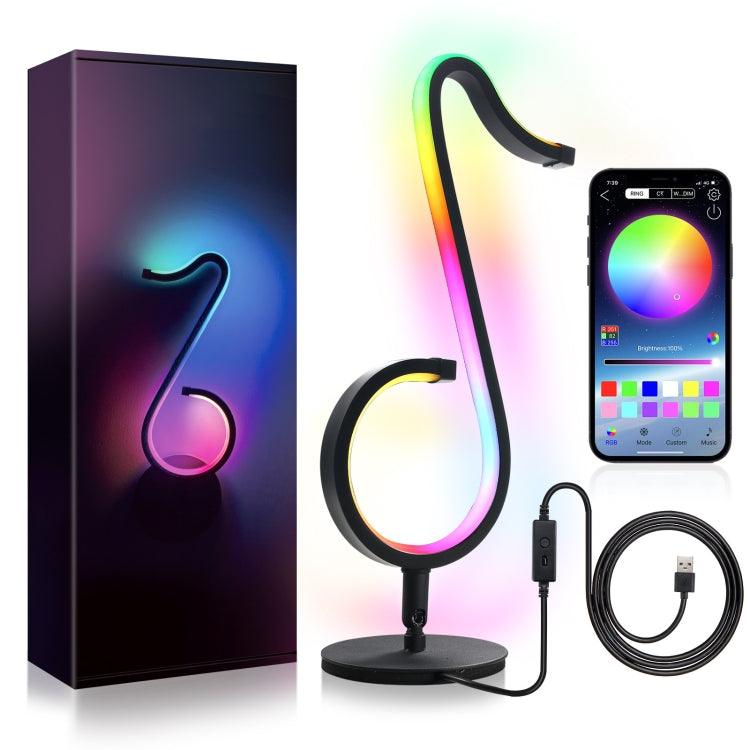RGB Symphony Musical Note Shape Table Lamp APP + Remote Control Night Light Bedroom Bedside Wall Lamp ( Black)