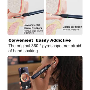Ear cleaning tool with text describing its features and benefits