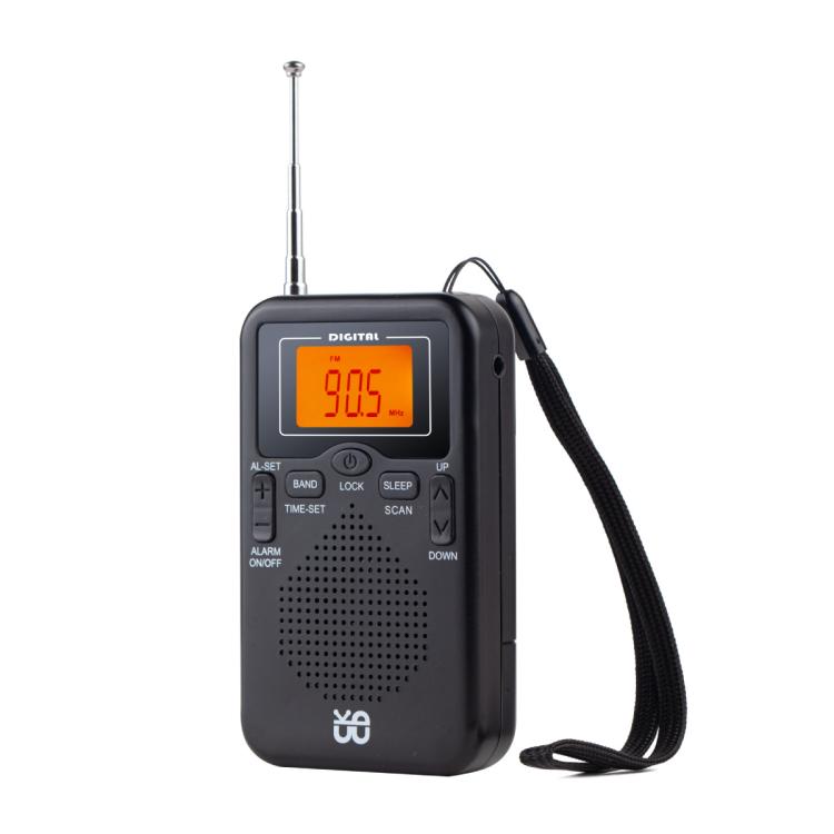 Portable FM/AM Clock-Controlled Stereo Pocket Radio Player, Size: For EU (Black)