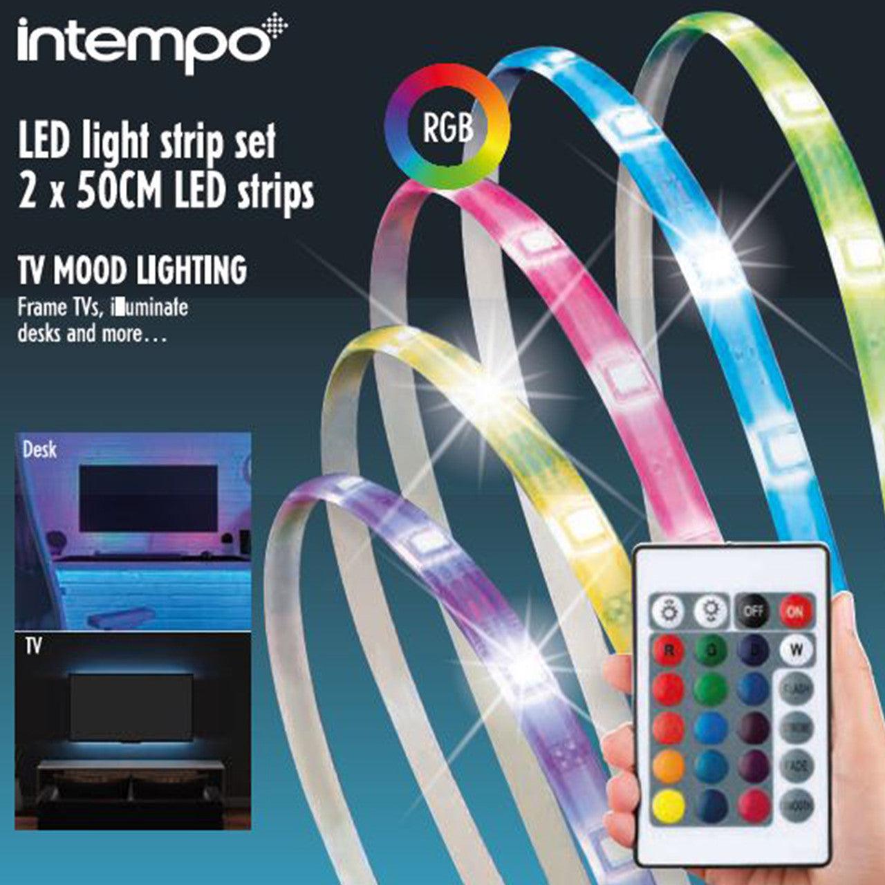 Intempo 2 Pack of LED Strips- 2X 50 cm, Includes Remote Control and Battery