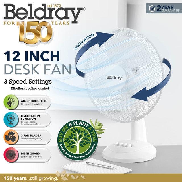Beldray 12-Inch Desk Fan, 40 W, White