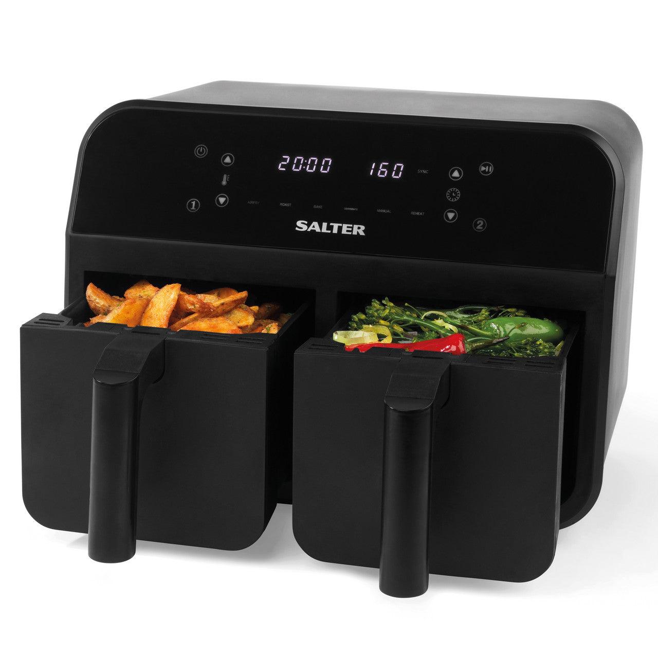 Salter Dual Air Fryer, Double Drawer Non-Stick Cooking, Sync & Match Cook Function, 2400W, 7.4 L