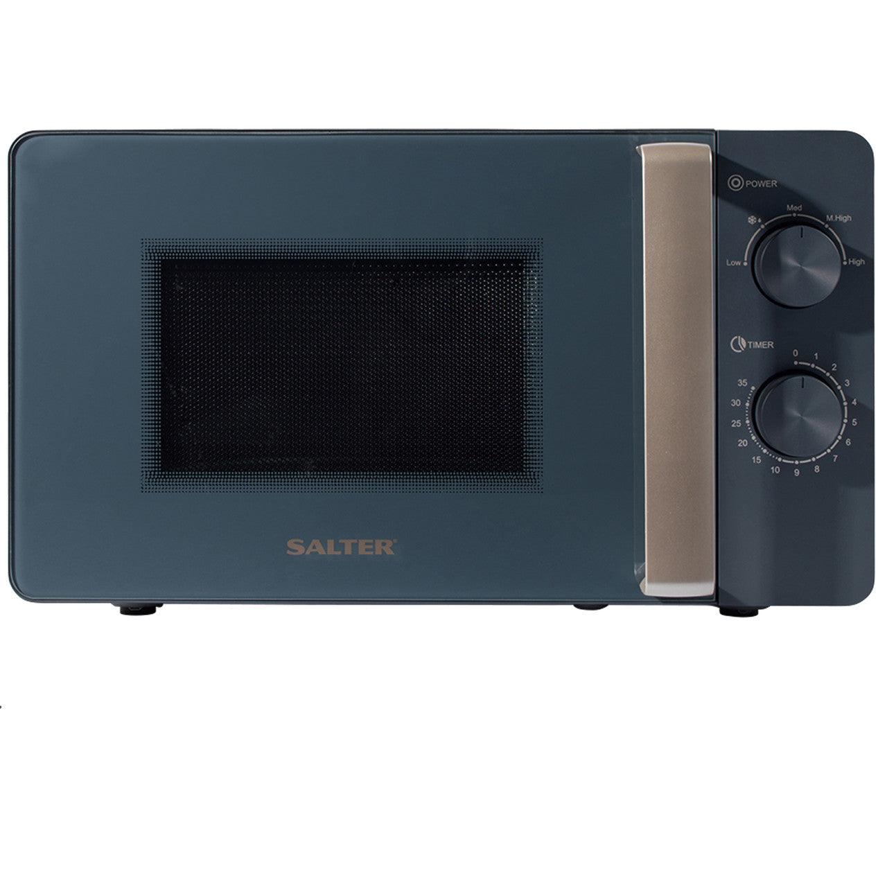 Salter Marino Microwave – 20 L Freestanding Solo Microwave Oven With 5 Power Levels, Defrost Function, 35 Minute Timer, Dial Control, 27cm Glass Turntable, Easy Clean, Stylish, Blue Grey