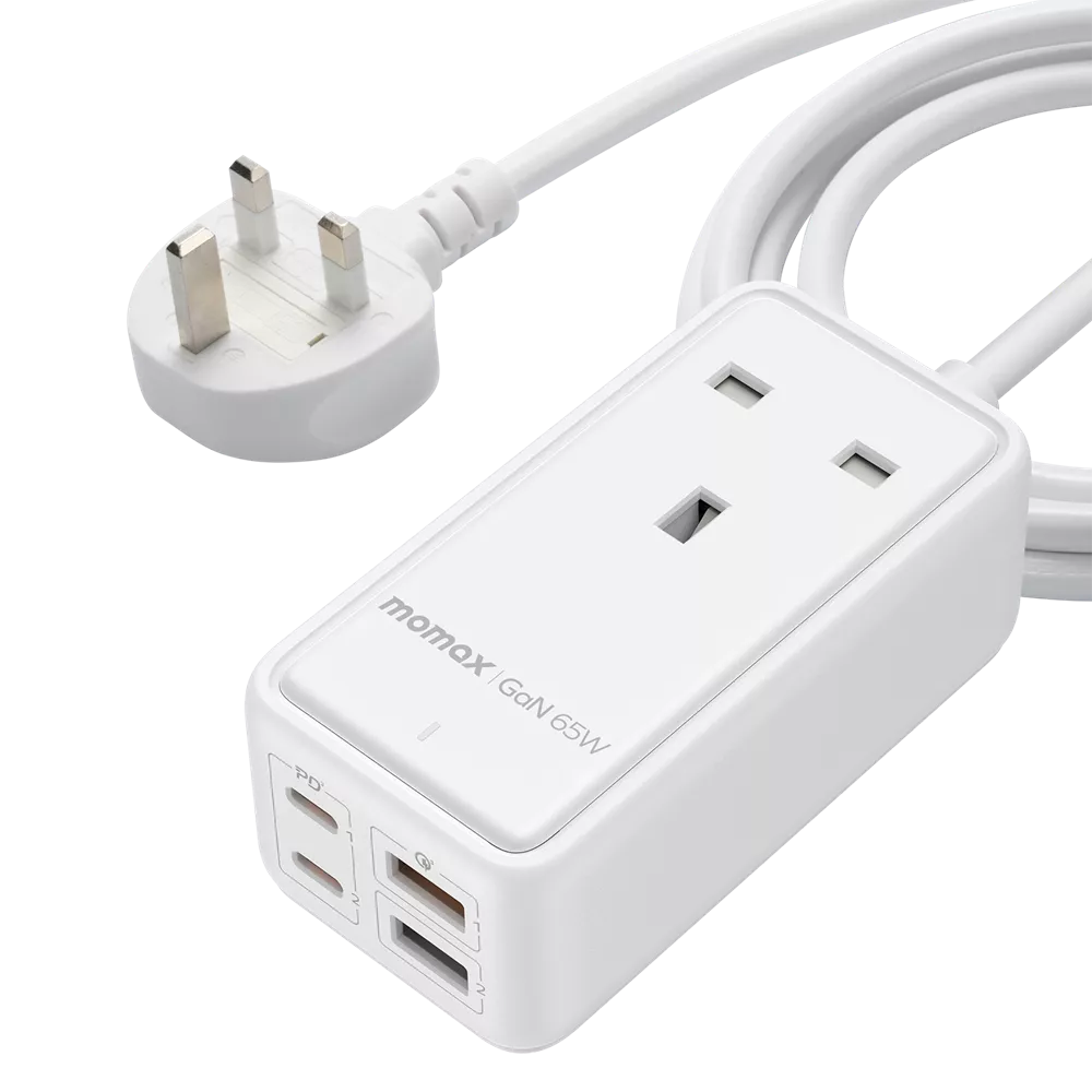 Momax - OnePlug - 65W GaN Extension Plug Socket Power Strip - 2x USB-C & 2x USB - White