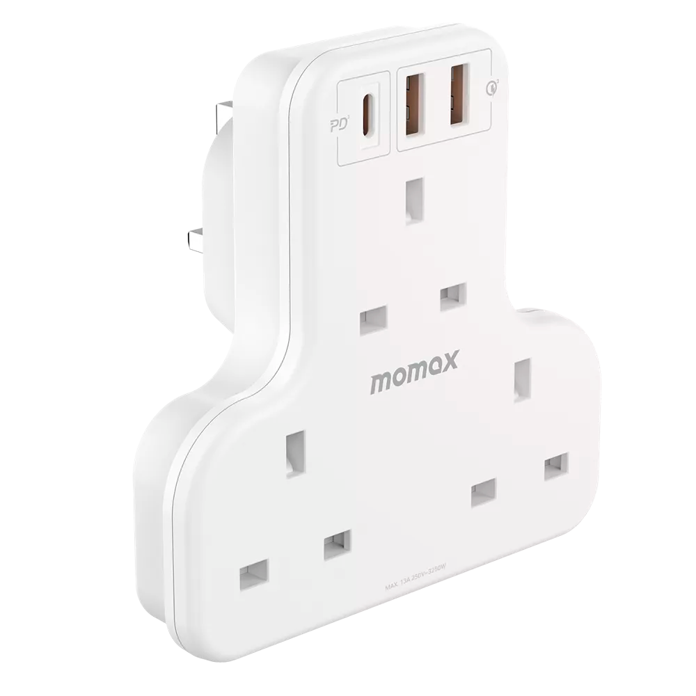 Momax - OnePlug - 3-Outlet Extension Plug Socket T-Shaped Power Strip - USB-C & 2x USB - White