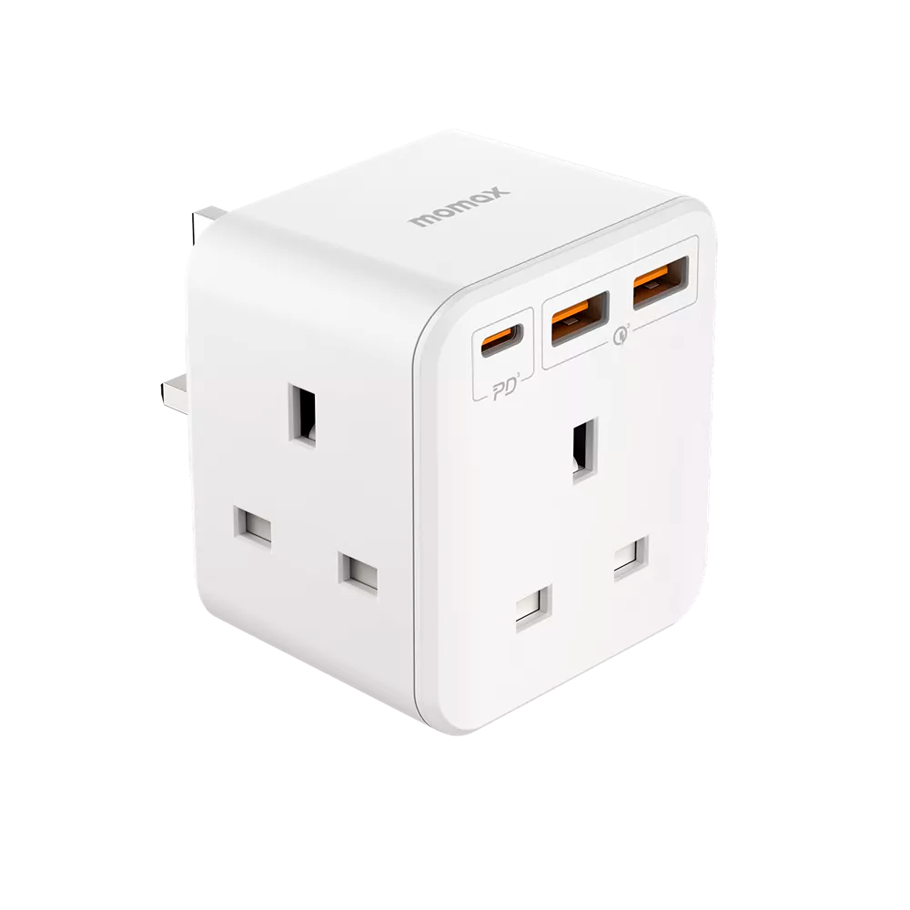 Momax - OnePlug - 3-Outlet Extension Plug Socket Cube Power Strip - USB-C & 2x USB - White