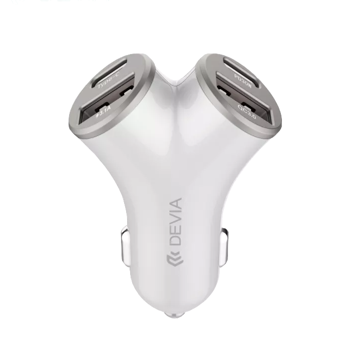 Devia 48W Power Delivery 2x USB-C & Qualcomm 3.0 USB Port CarAdapter White