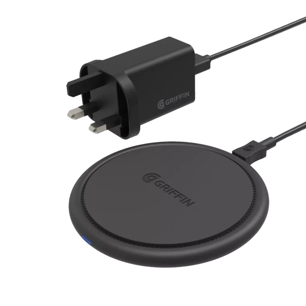 Griffin 10W Wireless Charging Pad & 18W QC3.0 UK Charging Plug Black