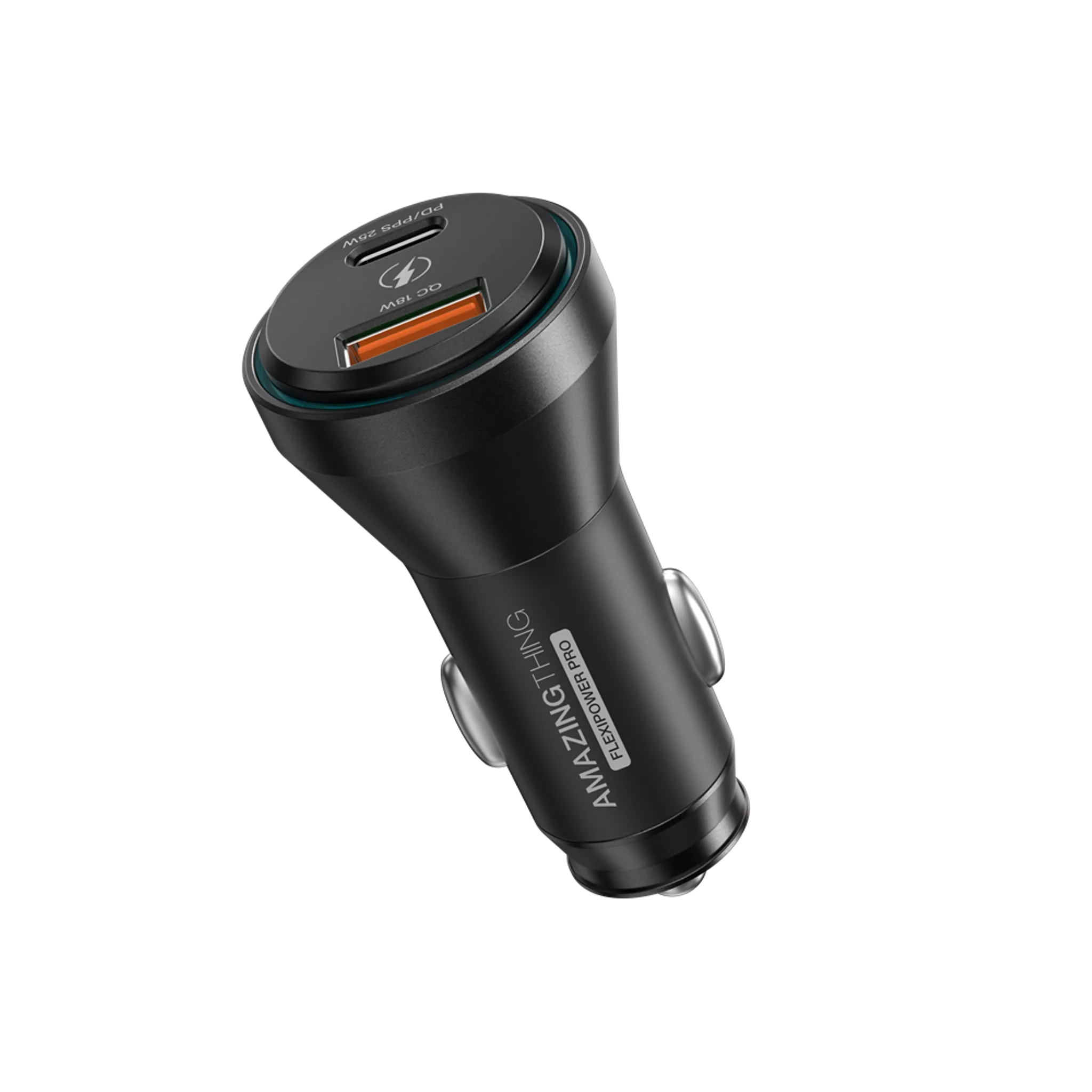 AMAZINGthing FlexiPower Pro - 43W Dual Port USB-C & USB Car Adapter Black