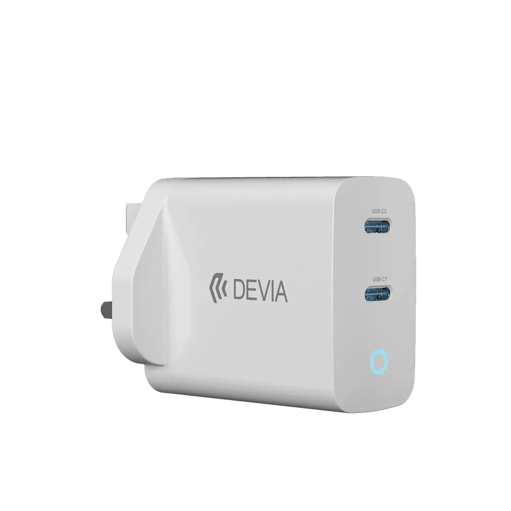 Devia - 45W GaN Dual USB-C Power Delivery 3-Pin UK Charging Plug - White