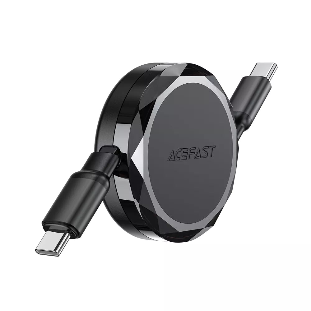 Acefast 0.8m (60W) Power Delivery - USB-C to USB-C Retractable Zinc Alloy Cable Black
