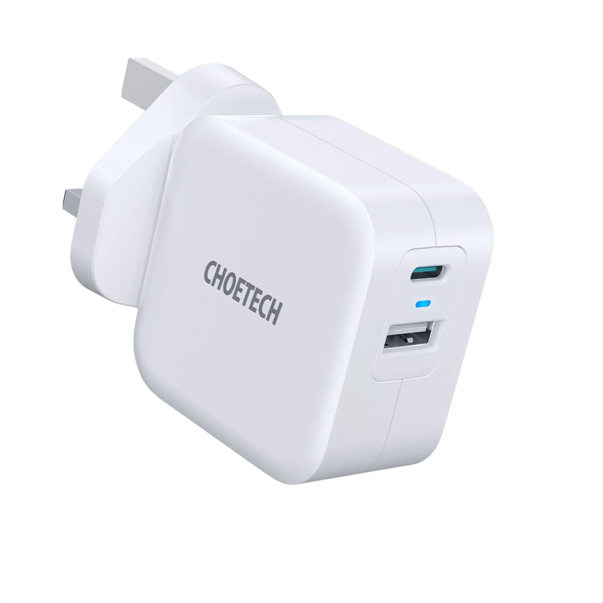 Choetech - 38W Dual USB-C Power Delivery & USB 3-Pin UK Charging Plug - White