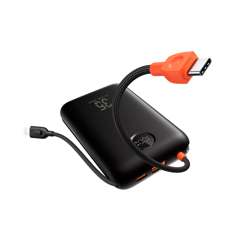 Veger - K2 - 20,000mAh 35W PD Digital Display Powerbank With Built In Lightning & USB-C Cable - Black