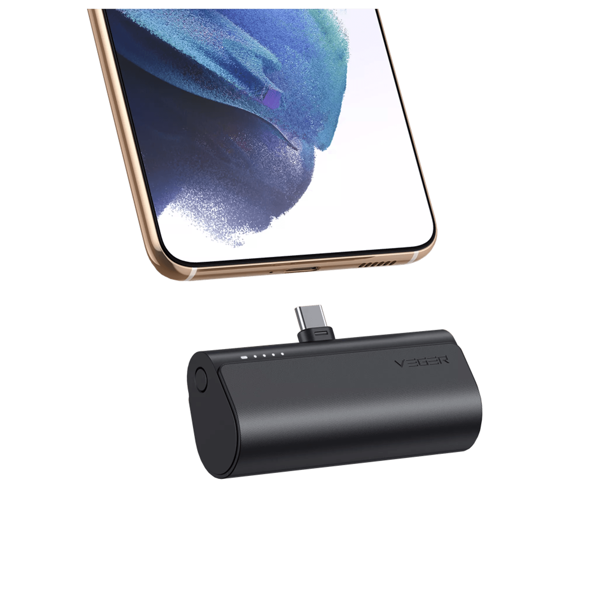 Veger - PlugON-C - 5,000mAh 20W USB-C Power Delivery LED Indicator Ultra Small Powerbank - Black