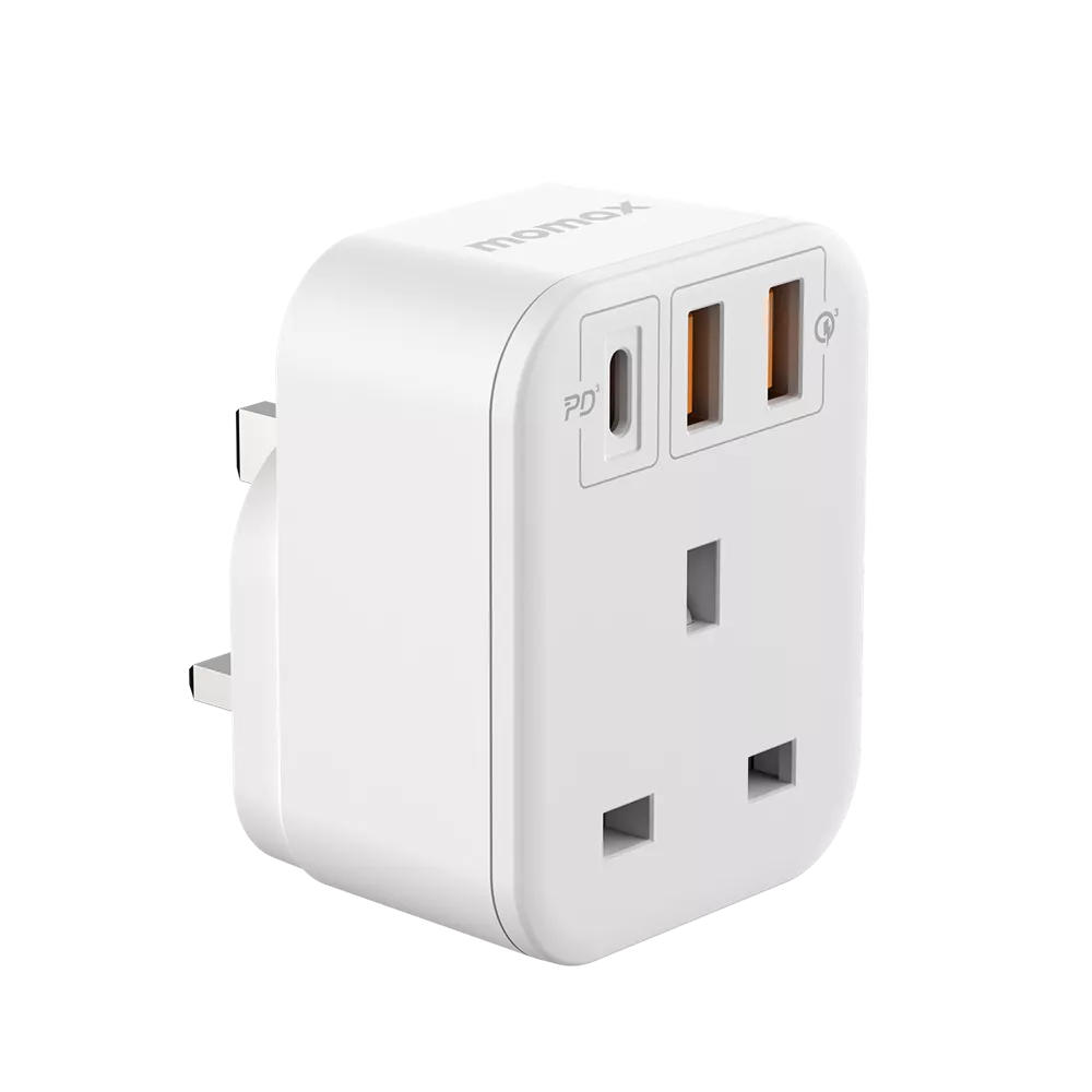 Momax - OnePlug - Extension Plug Socket Extender - USB-C & 2x USB - White