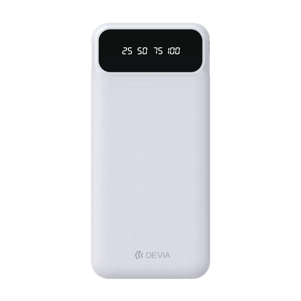 Devia - 10,000mAh Digital Display Powerbank & USB, Lightning,
MicroUSB & USB-C Cable - White
