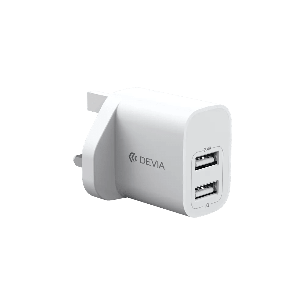 Devia 2.4A Dual USB 3-Pin UK Charging Plug White