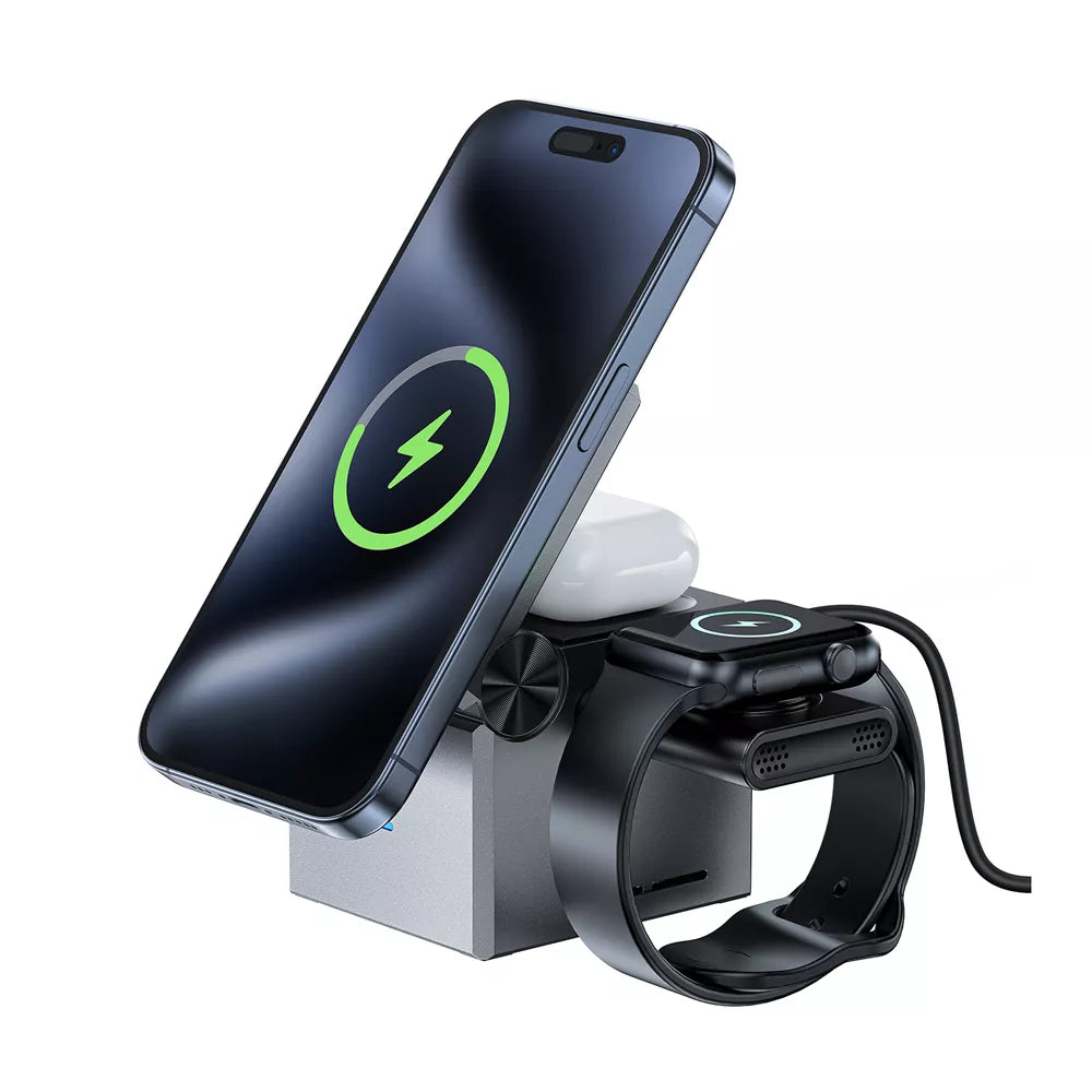 Acefast 23W MagSafe Triple Wireless Magnetic Charging Foldable Padfor Apple iPhone, Airpods & Watch Black