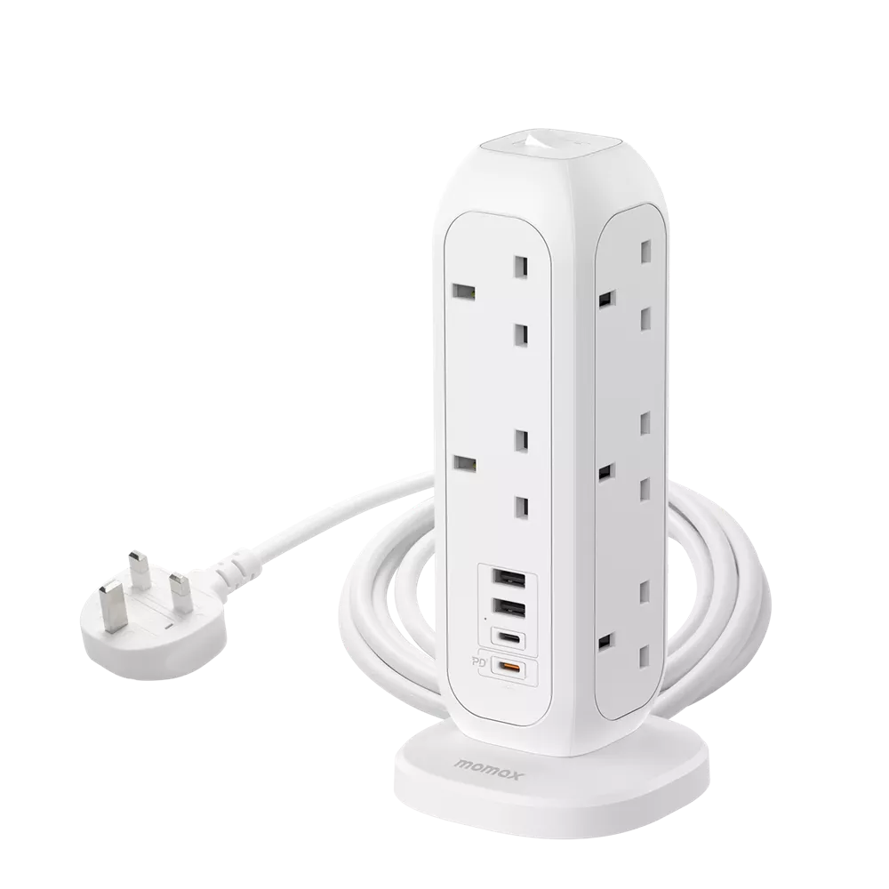 Momax - OnePlug - 11-Outlet Extension Plug Socket Power Strip - 2x USB-C & 2x USB - White