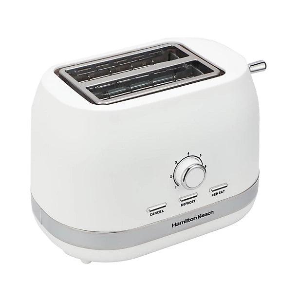 Hamilton Beach Toaster 2 Slice, Ella, 800W, Wide Slots, 7 Variable Browning Levels, Defrost, Cancel & Reheat Settings, Removable Crumb Tray, Integrated Cord Storage, White Toaster
