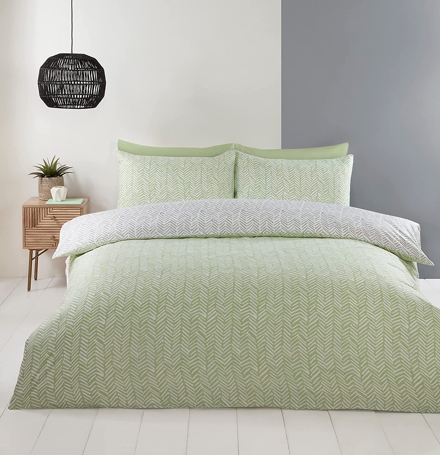 Helston Reversible Duvet Cover Set Double Green