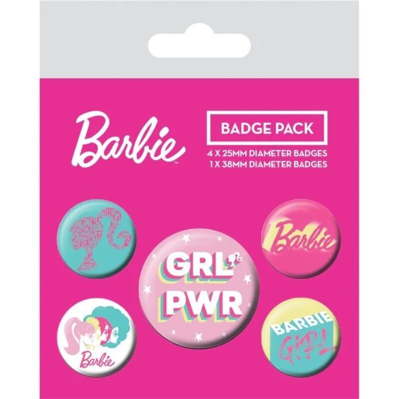 Set of 5 badges Barbie GRL POWER 3,8 cm and 2,5 cm