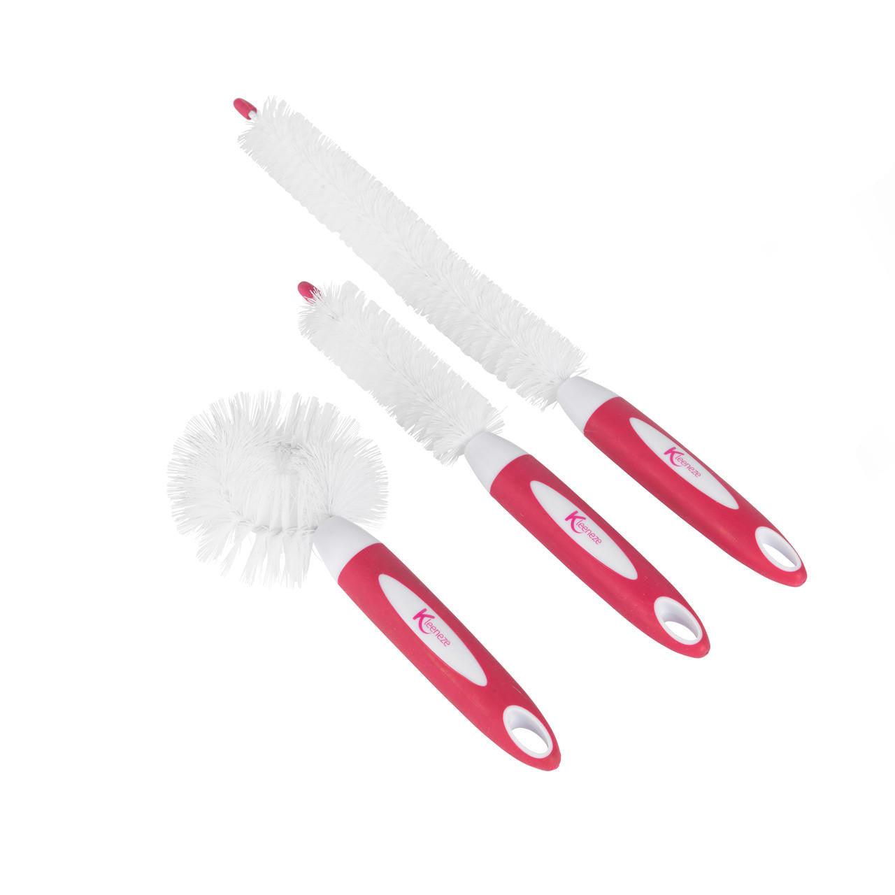 Kleeneze 3 Pack Bottle Brushes, Bendable Brush Head, Anti Slip Grip