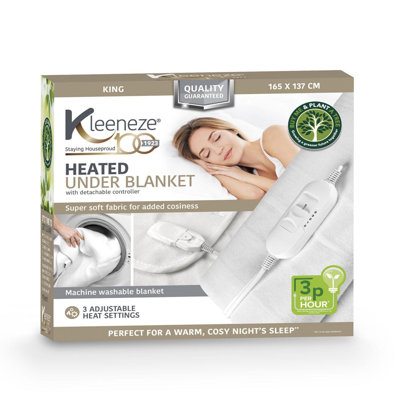 Kleeneze Heated Underblanket – Soft Fabric Electric Blanket For King Size Beds, Machine Washable, 3 Heat Settings, Detachable Controller, Tie Down Design, 165 x 137cm Under Bed Cover, 80W