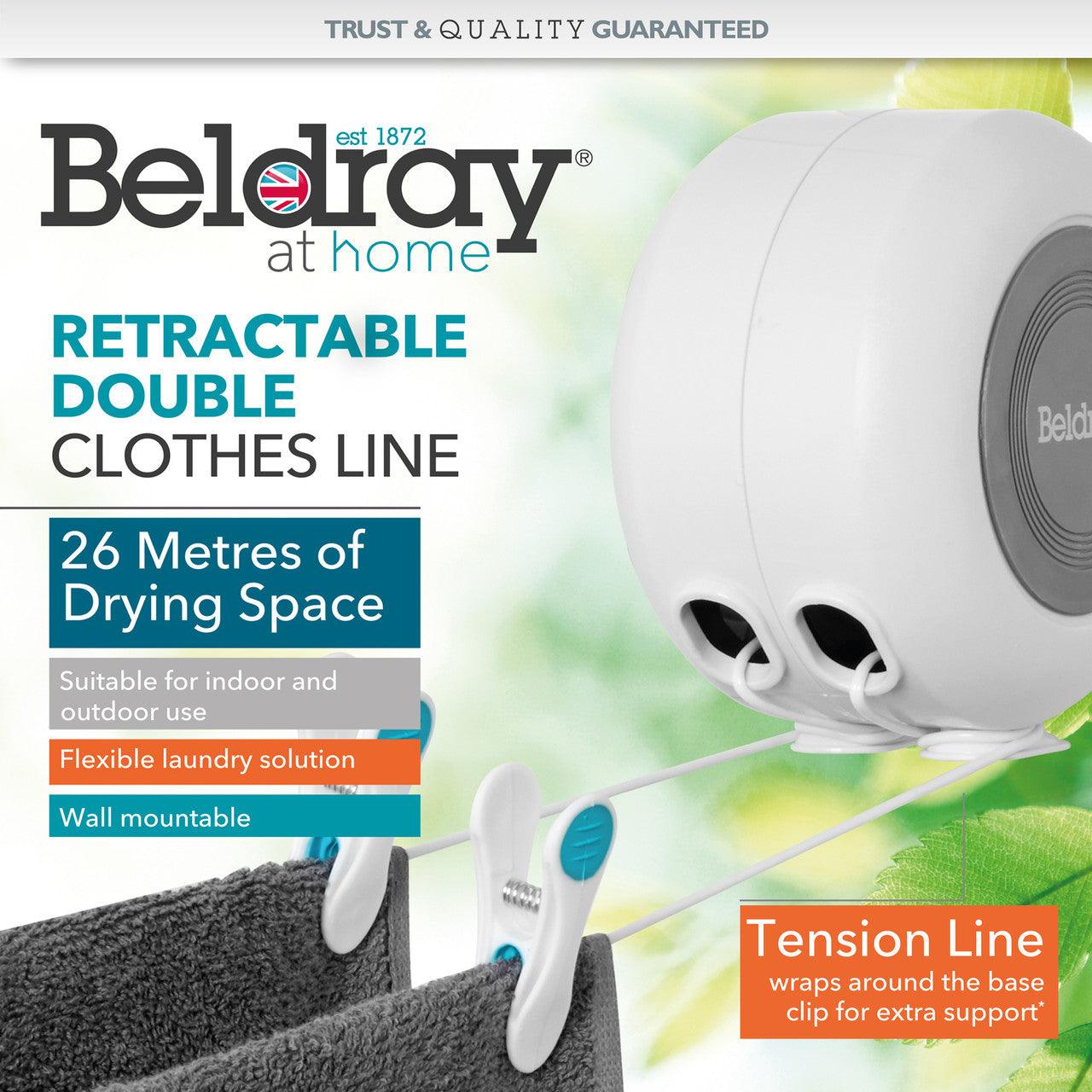 Retractable Dual Washing Clothes Line for Outdoor and Indoor Use, White/Grey