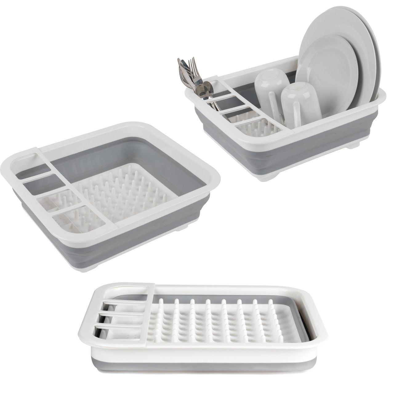 Beldray Collapsible Dish Drainer with Cutlery Divider & Space Saving Design, Grey
